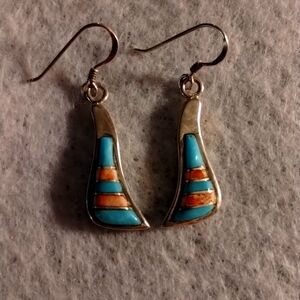 Sterling Silver Turquoise & Spiny Oyster Shell Inlay Earrings